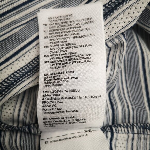 Adidas Primegreen Men's Size Large Navy Grey & White Striped Polo / Golf Shirt - Picture 5 of 9